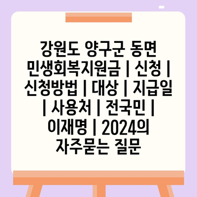 강원도 양구군 동면 민생회복지원금 | 신청 | 신청방법 | 대상 | 지급일 | 사용처 | 전국민 | 이재명 | 2024