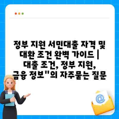 정부 지원 서민대출 자격 및 대환 조건 완벽 가이드 | 대출 조건, 정부 지원, 금융 정보"