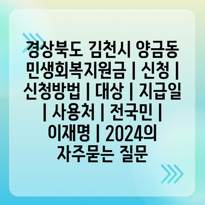 경상북도 김천시 양금동 민생회복지원금 | 신청 | 신청방법 | 대상 | 지급일 | 사용처 | 전국민 | 이재명 | 2024