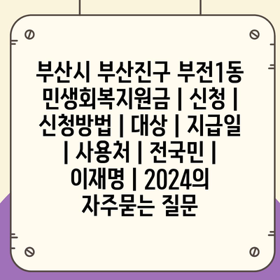 부산시 부산진구 부전1동 민생회복지원금 | 신청 | 신청방법 | 대상 | 지급일 | 사용처 | 전국민 | 이재명 | 2024