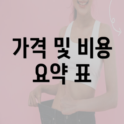 가격 및 비용 요약 표