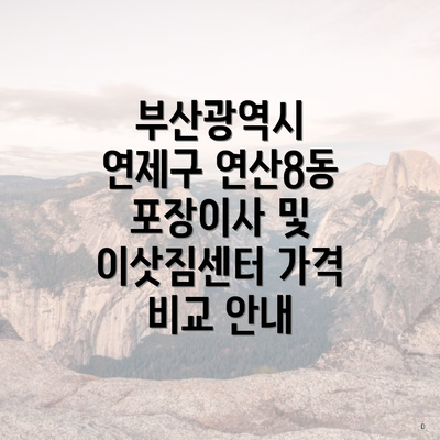 부산광역시 연제구 연산8동 포장이사 및 이삿짐센터 가격 비교 안내