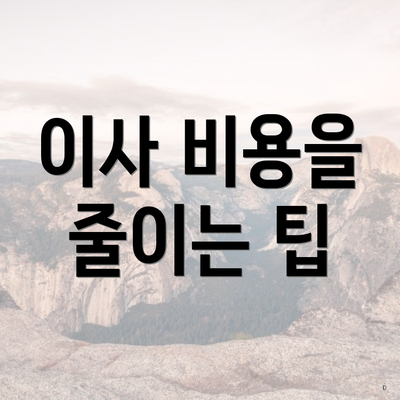 이사 비용을 줄이는 팁