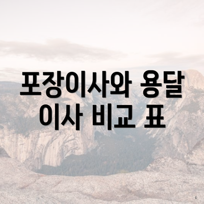 포장이사와 용달 이사 비교 표